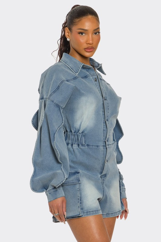 HYSOVA Sculpted Edge Denim Romper