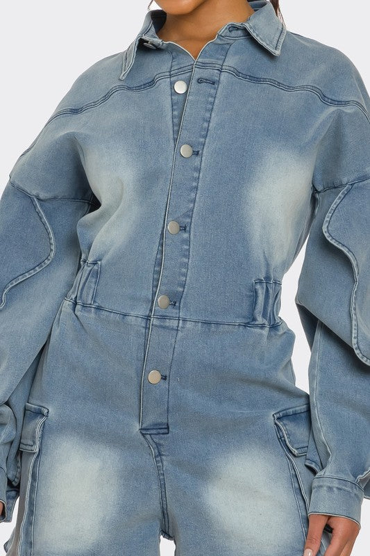 HYSOVA Sculpted Edge Denim Romper