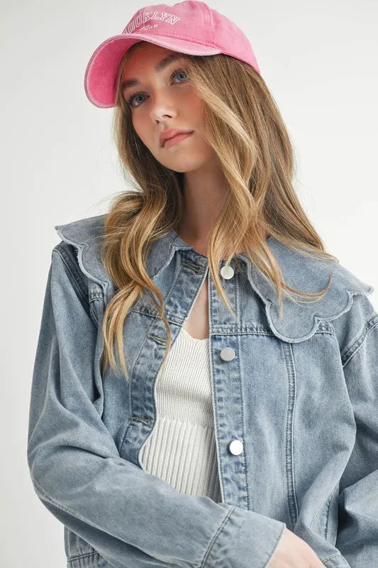 HYSOVA Scallop Peter Pan Collar Denim Jacket
