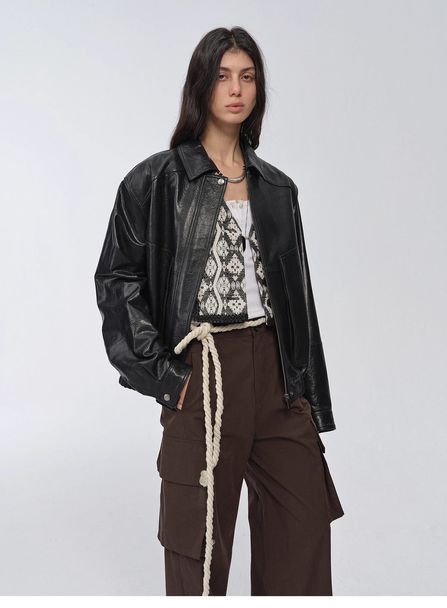 HYSOVA waxed sheep leather retro work jacket coat