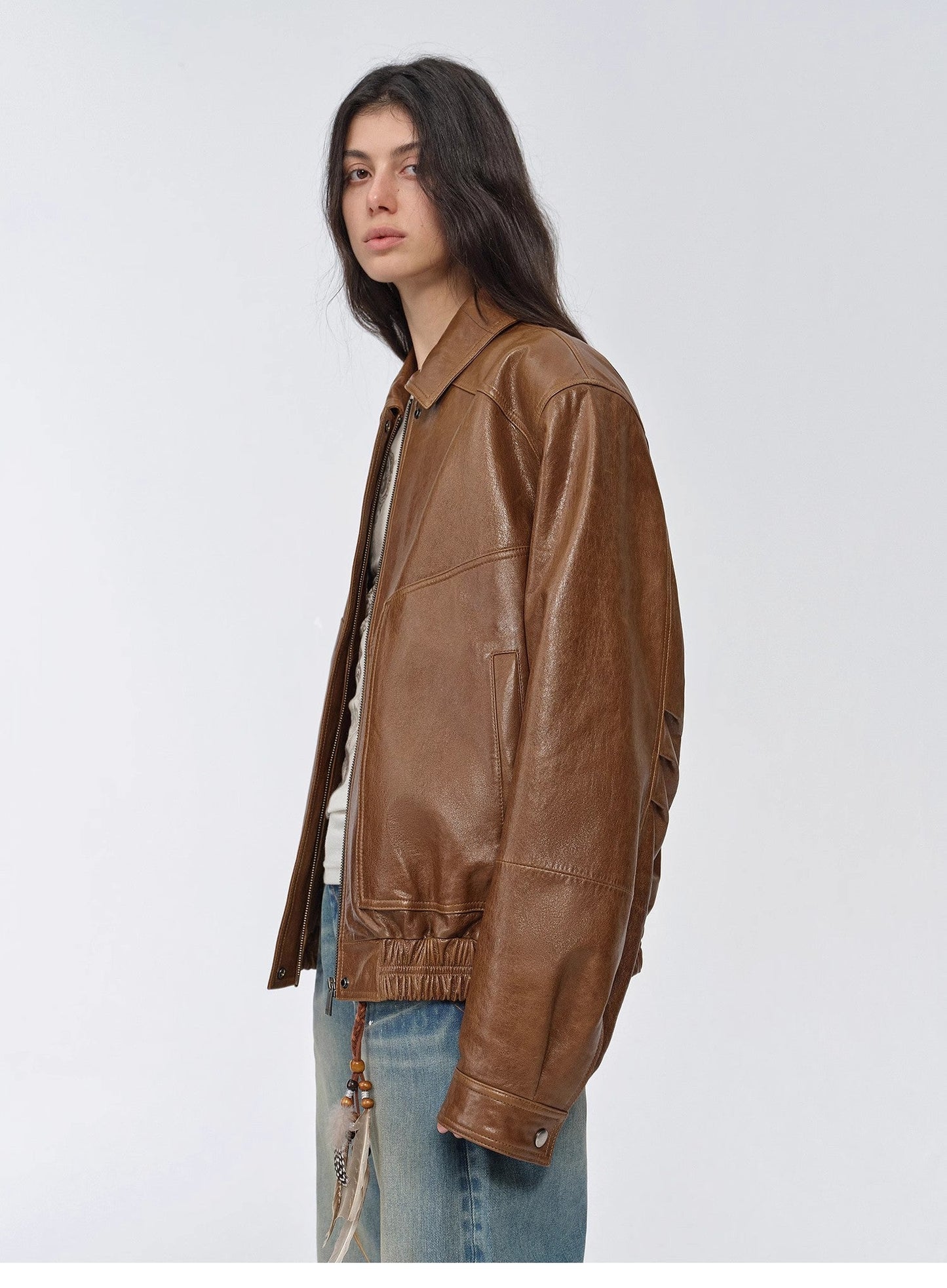 HYSOVA waxed sheep leather retro work jacket coat