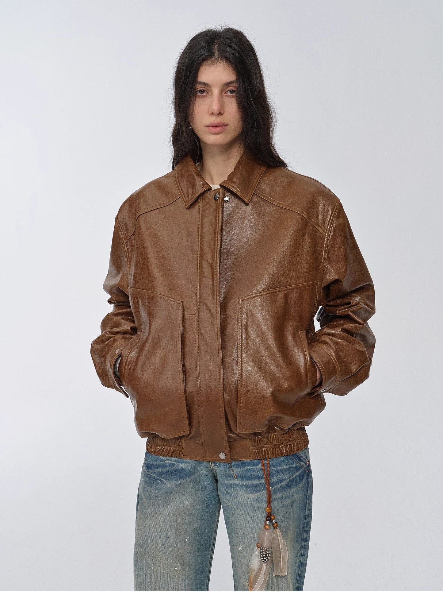 HYSOVA waxed sheep leather retro work jacket coat