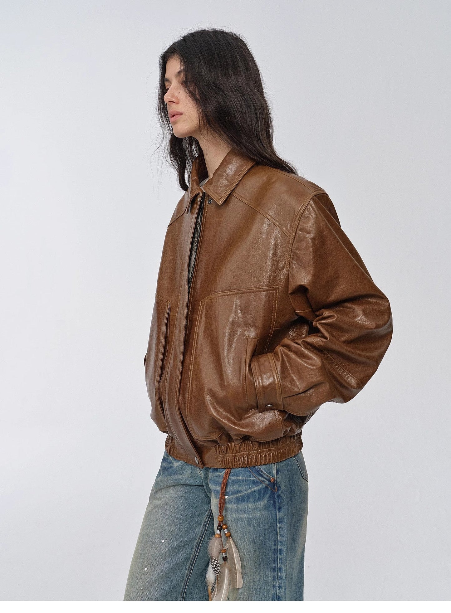 HYSOVA waxed sheep leather retro work jacket coat