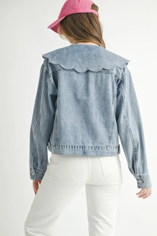 HYSOVA Scallop Peter Pan Collar Denim Jacket