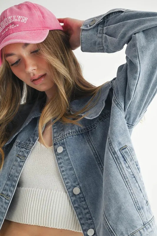 HYSOVA Scallop Peter Pan Collar Denim Jacket