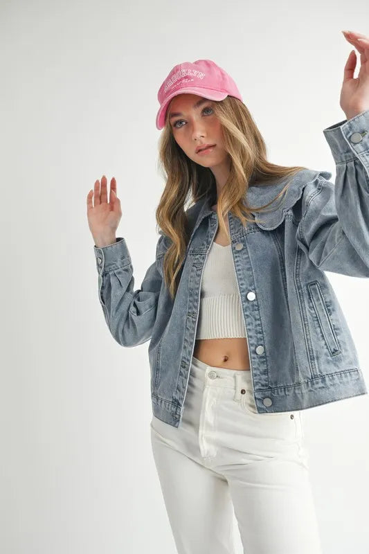 HYSOVA Scallop Peter Pan Collar Denim Jacket