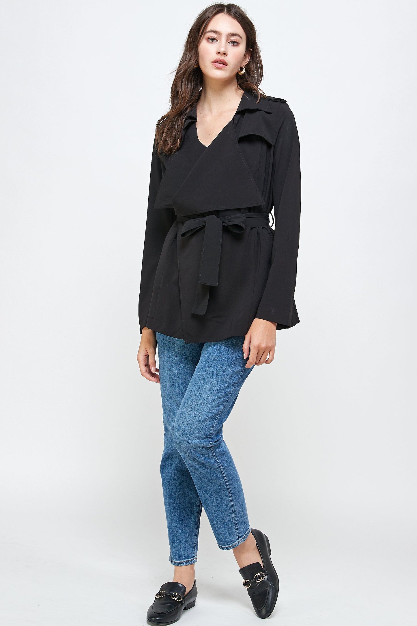 HYSOVA Draped Collar Trench Coat