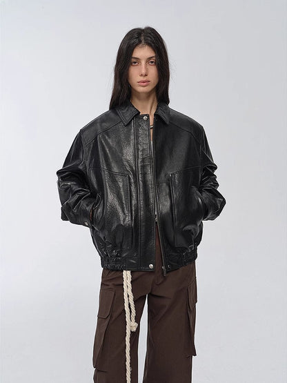 HYSOVA waxed sheep leather retro work jacket coat