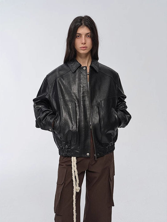 HYSOVA waxed sheep leather retro work jacket coat