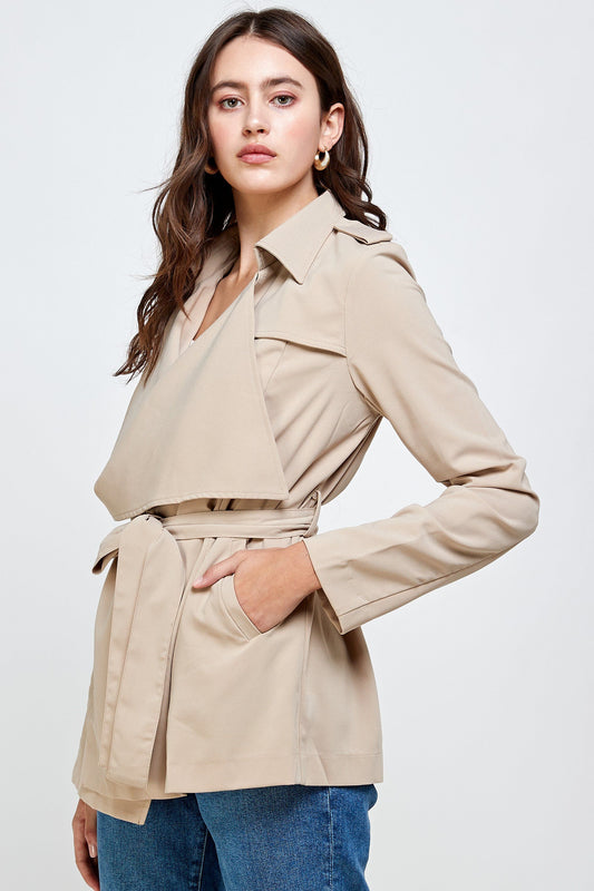 HYSOVA Draped Collar Trench Coat