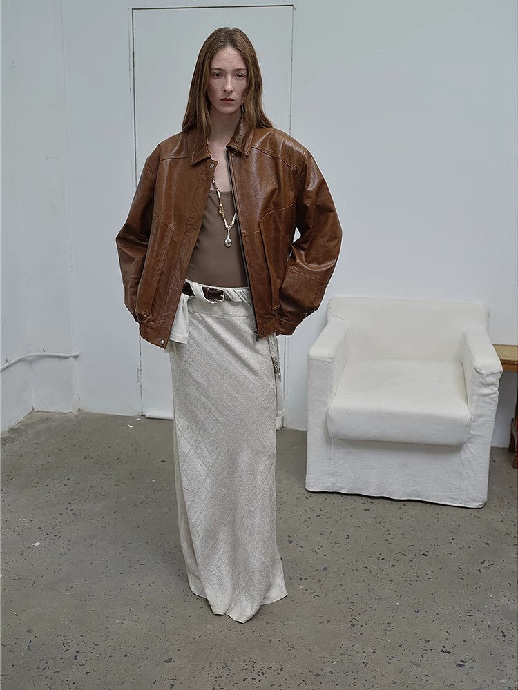 HYSOVA waxed sheep leather retro work jacket coat