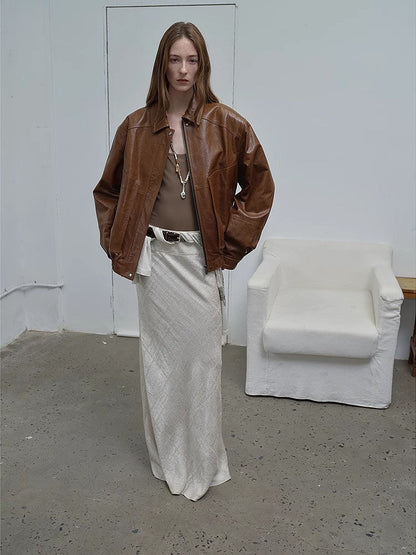 HYSOVA waxed sheep leather retro work jacket coat