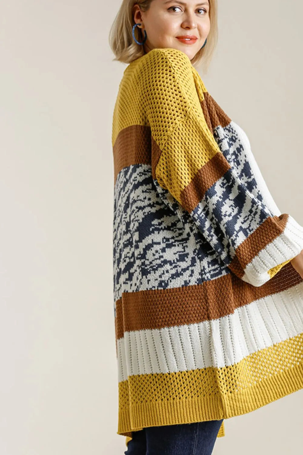 HYSOVA Color Block Open Front Longline Cardigan