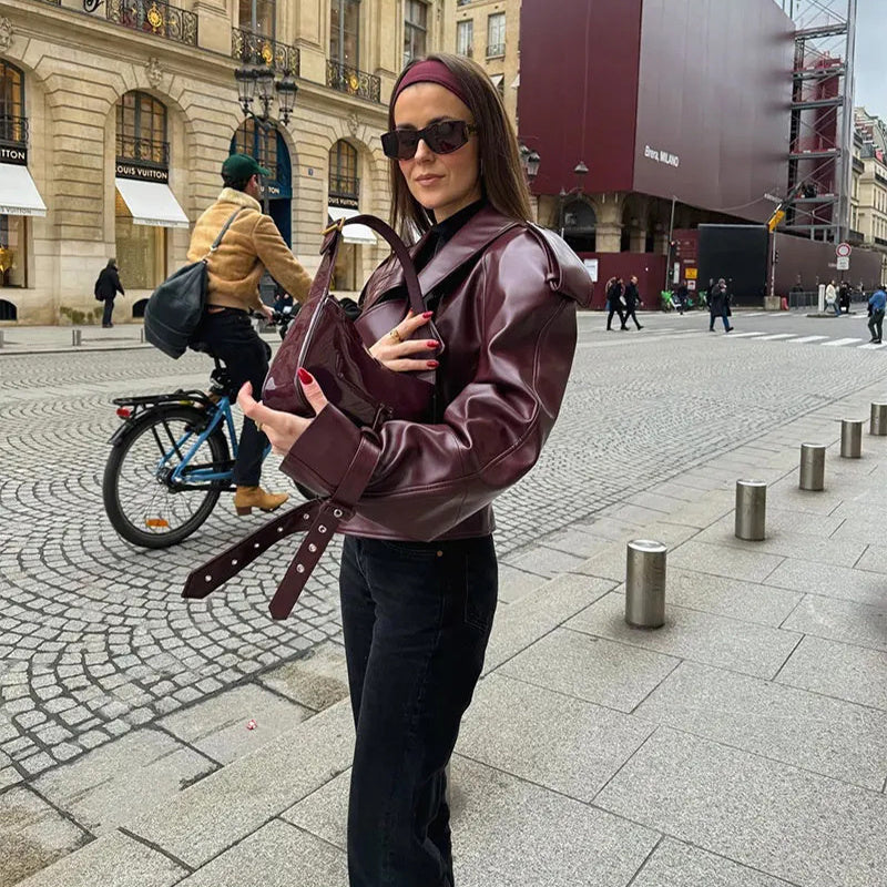 HYSOVA Cropped Leather Jacket