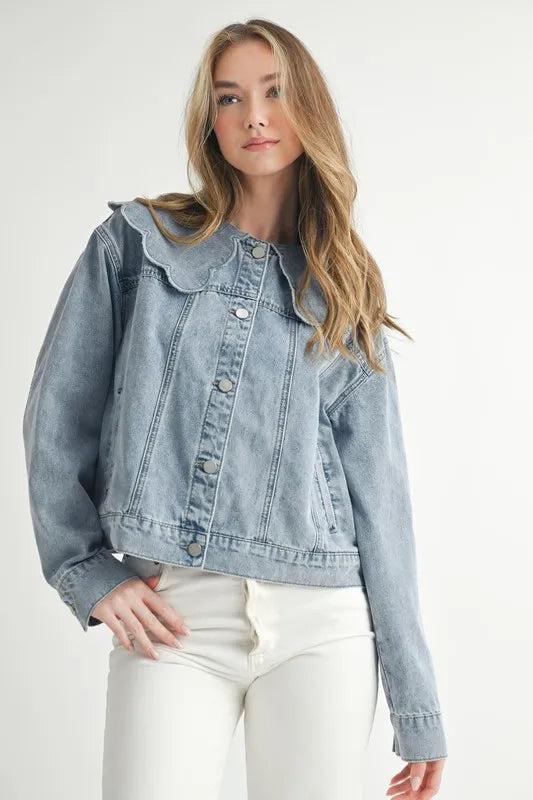 HYSOVA Scallop Peter Pan Collar Denim Jacket