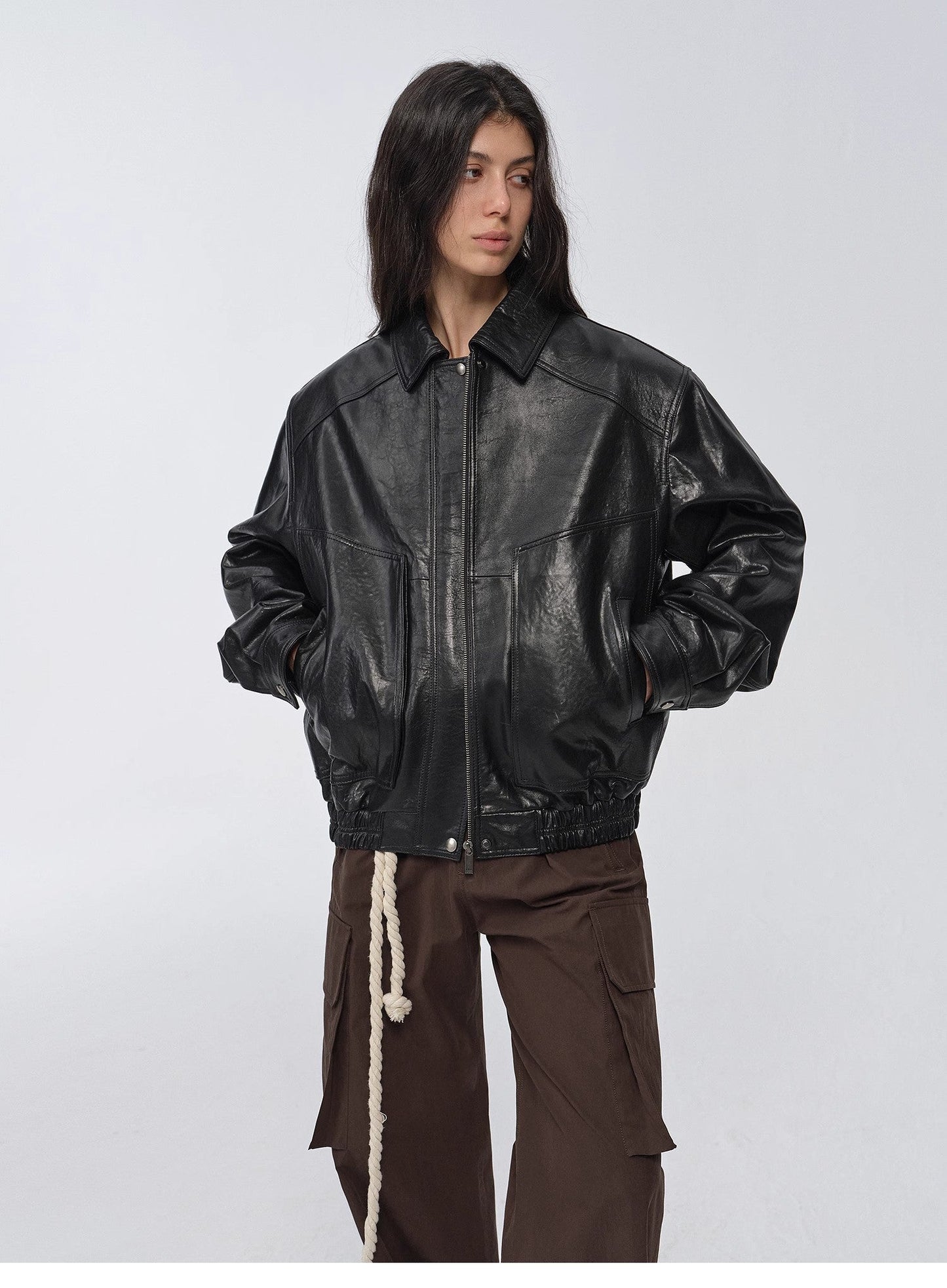 HYSOVA waxed sheep leather retro work jacket coat