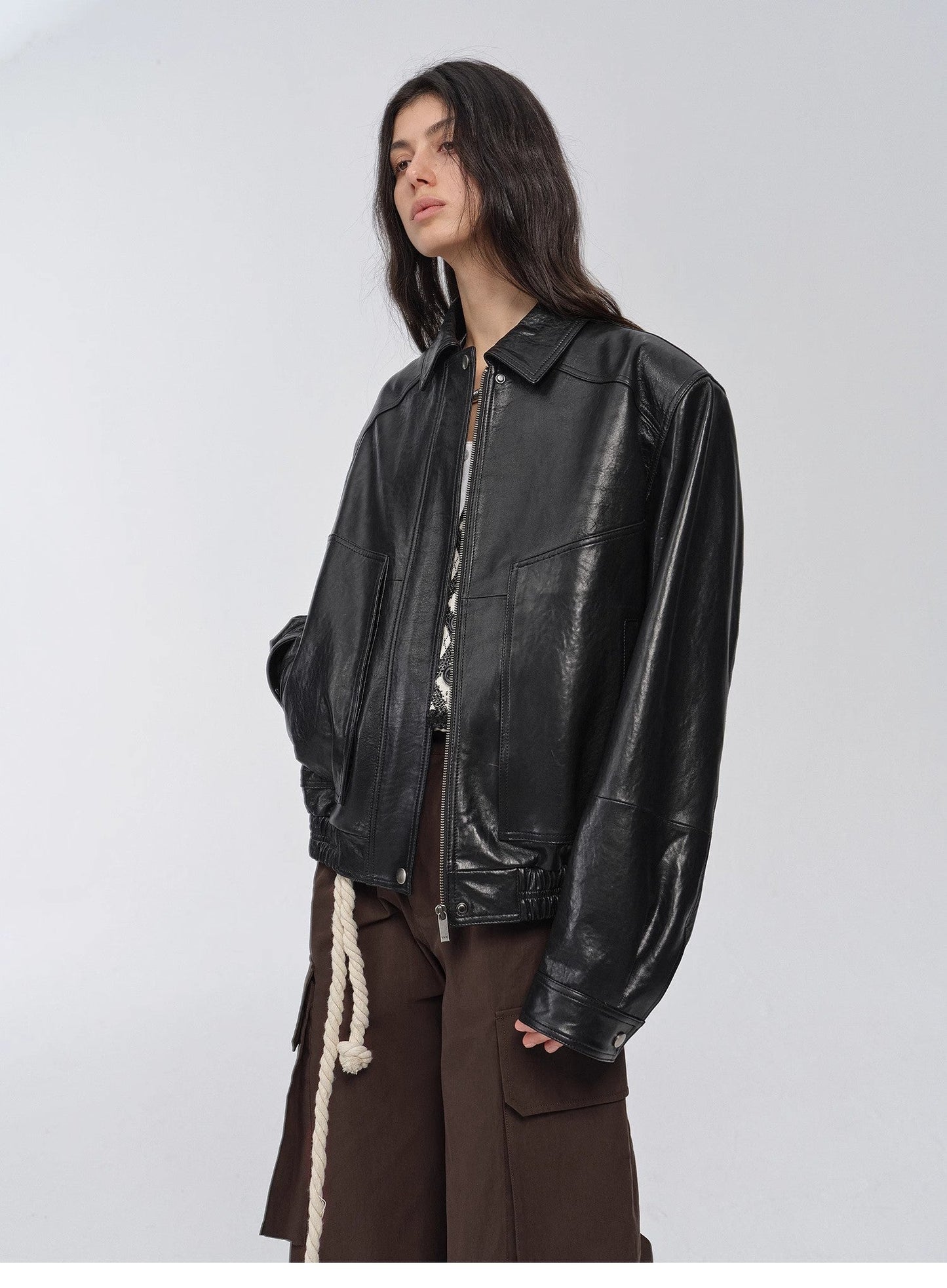 HYSOVA waxed sheep leather retro work jacket coat