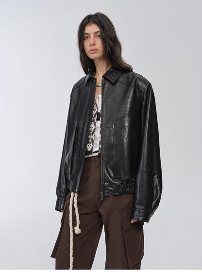 HYSOVA waxed sheep leather retro work jacket coat