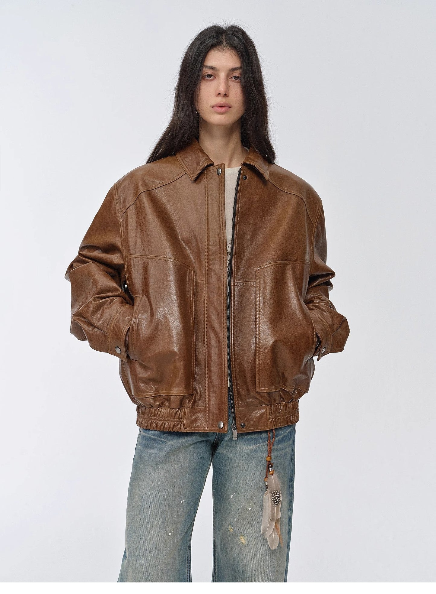 HYSOVA waxed sheep leather retro work jacket coat