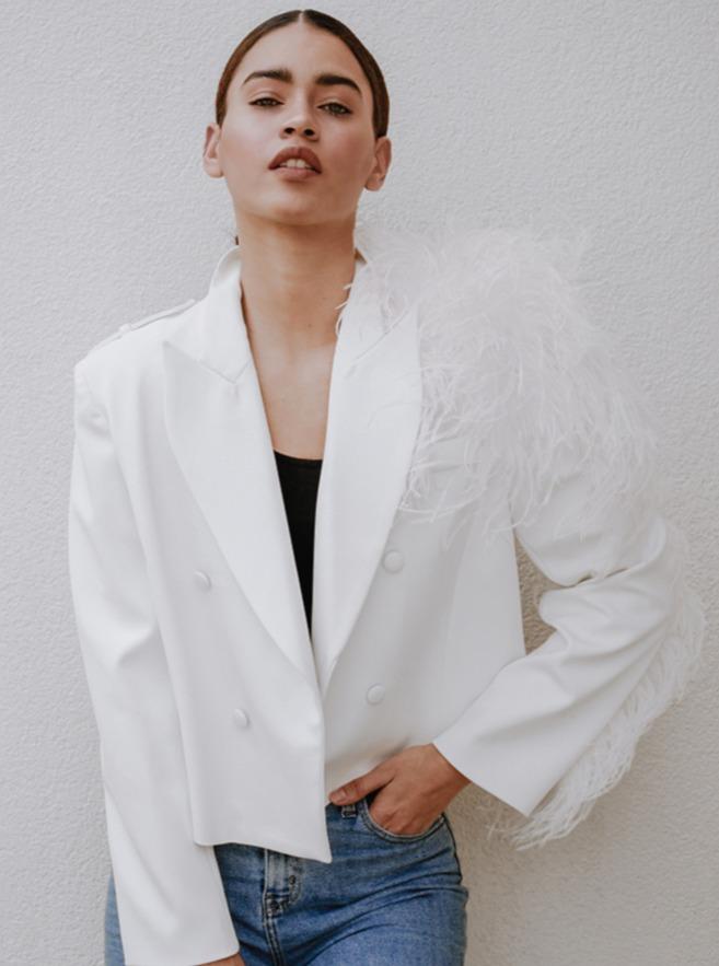 HYSOVA Ostrich Feather Blazer
