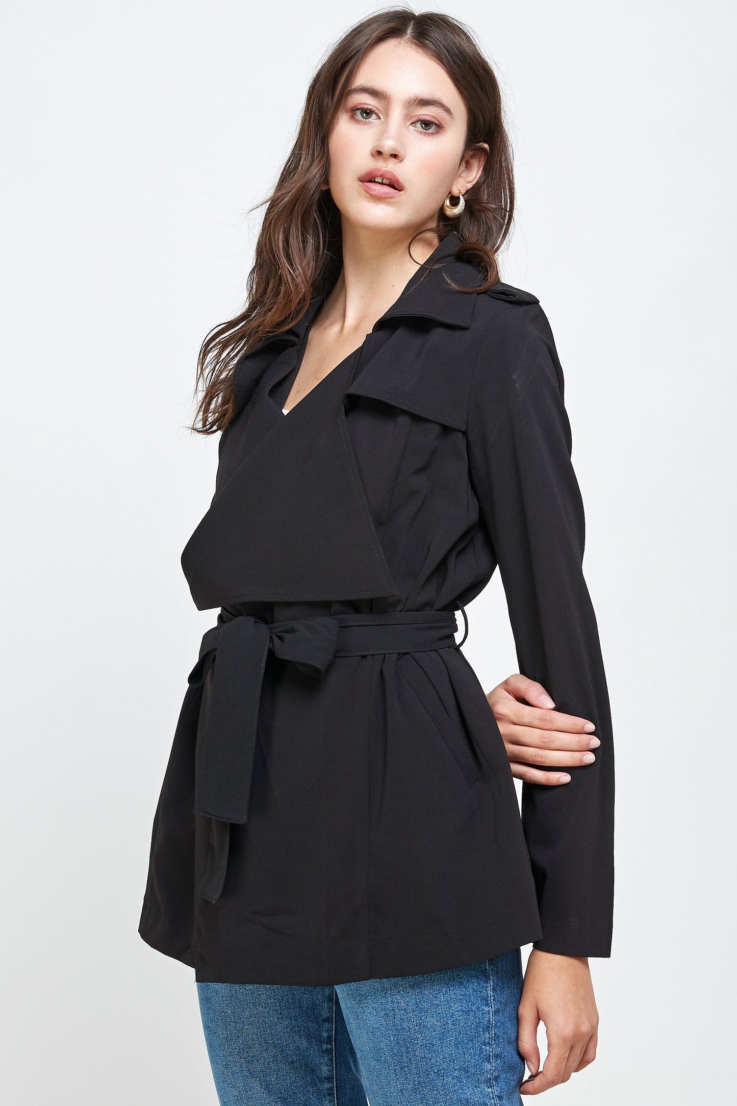 HYSOVA Draped Collar Trench Coat