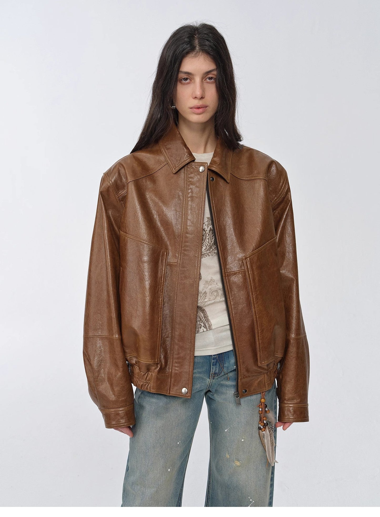HYSOVA waxed sheep leather retro work jacket coat