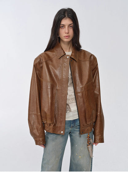 HYSOVA waxed sheep leather retro work jacket coat