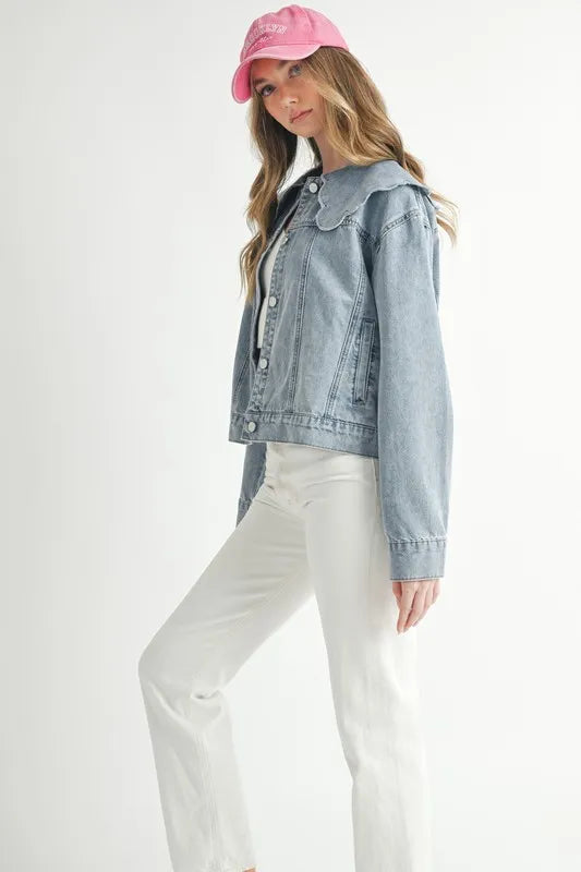 HYSOVA Scallop Peter Pan Collar Denim Jacket