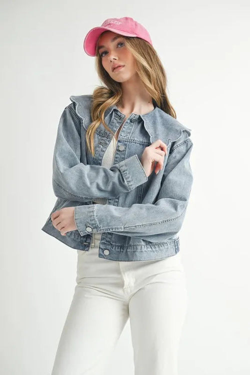 HYSOVA Scallop Peter Pan Collar Denim Jacket