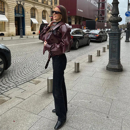 HYSOVA Cropped Leather Jacket