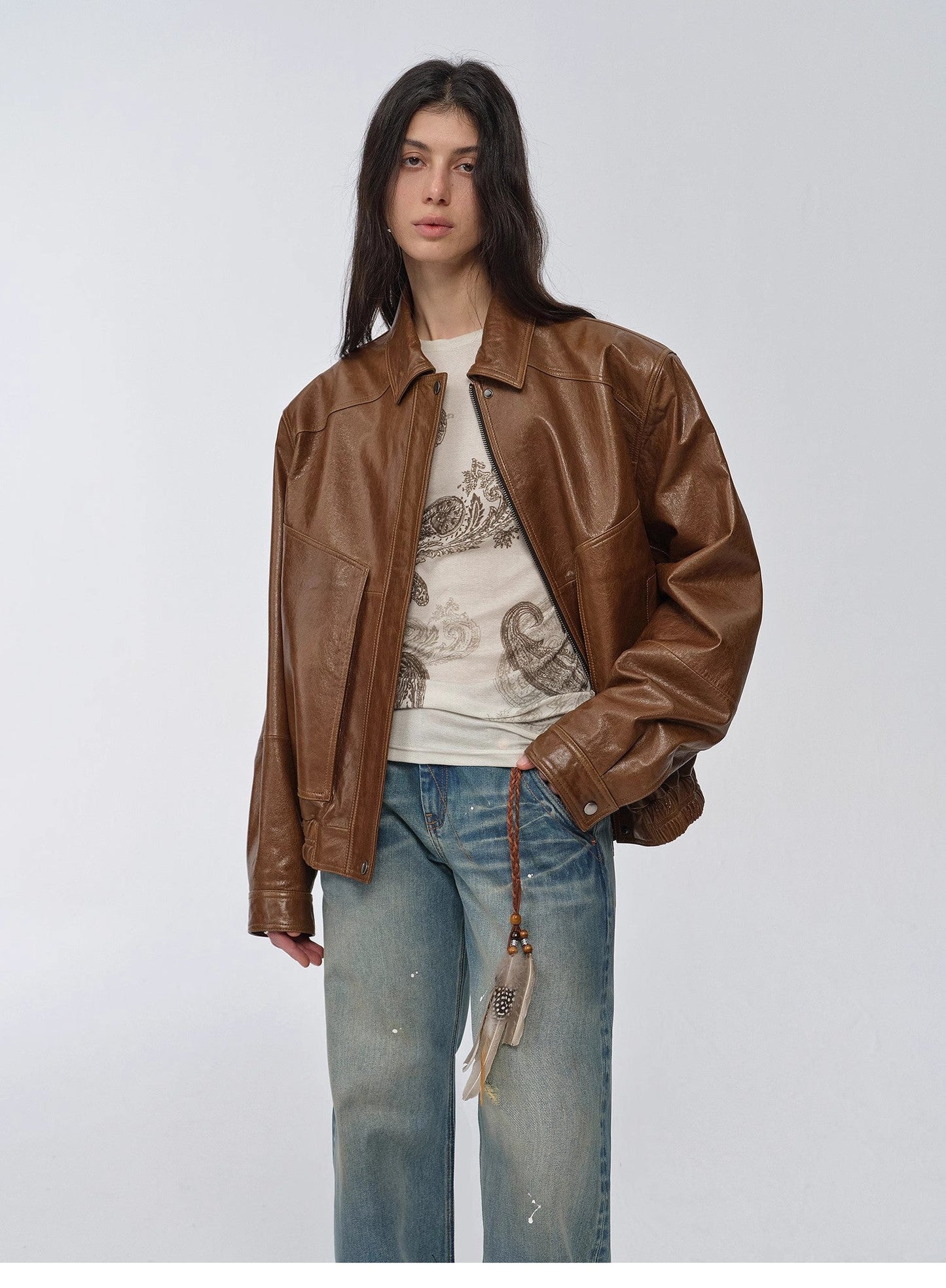HYSOVA waxed sheep leather retro work jacket coat