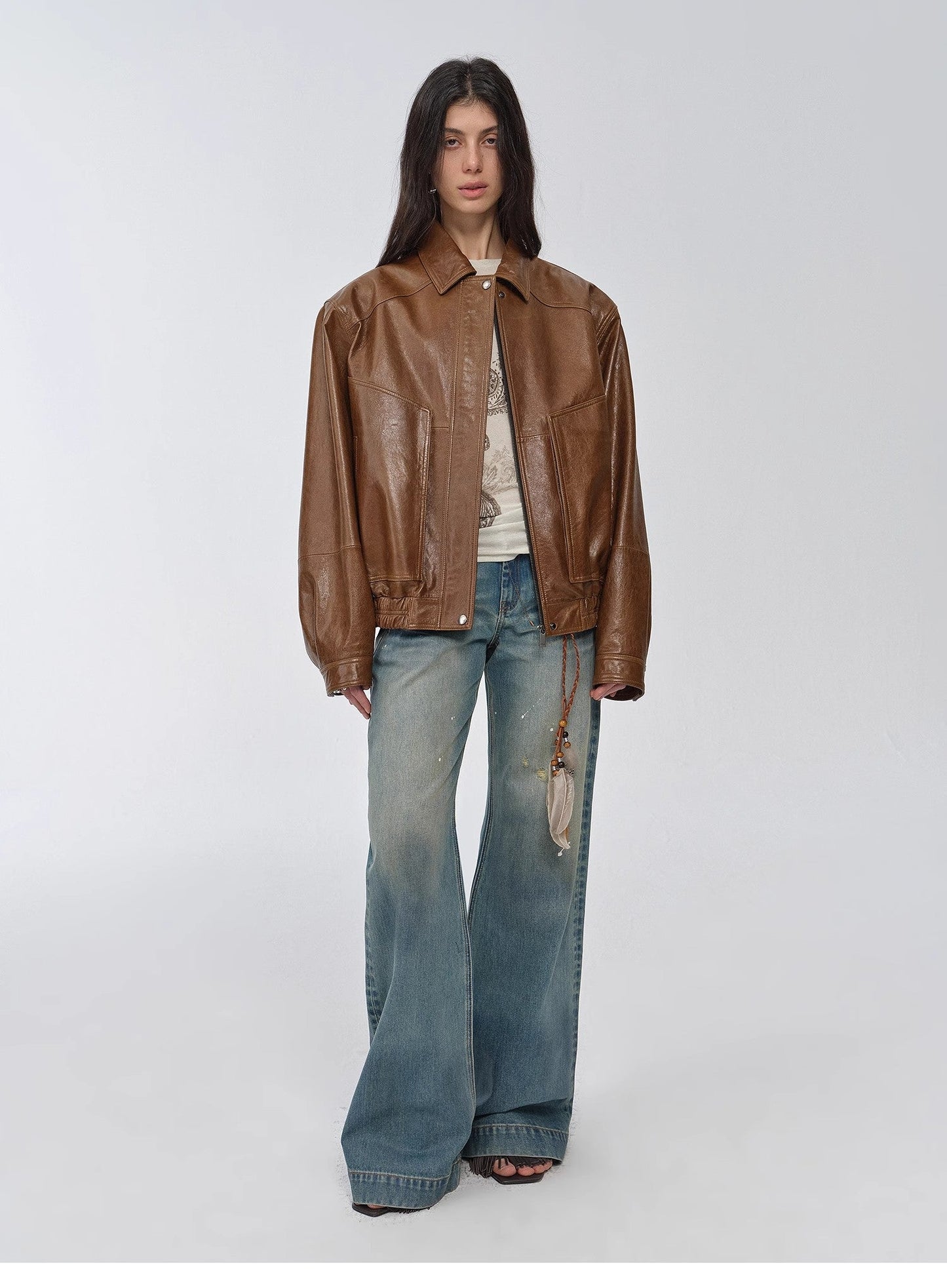 HYSOVA waxed sheep leather retro work jacket coat