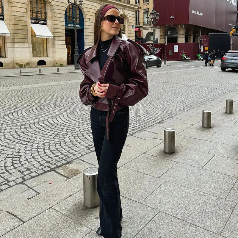 HYSOVA Cropped Leather Jacket