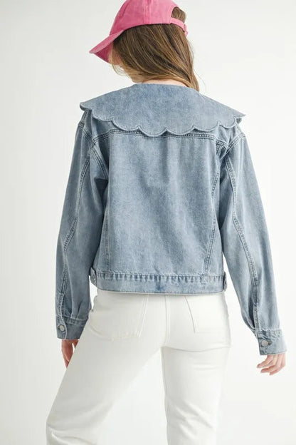 HYSOVA Scallop Peter Pan Collar Denim Jacket