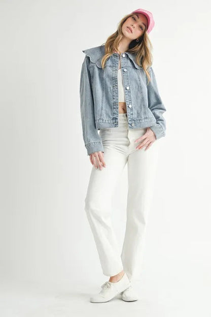 HYSOVA Scallop Peter Pan Collar Denim Jacket