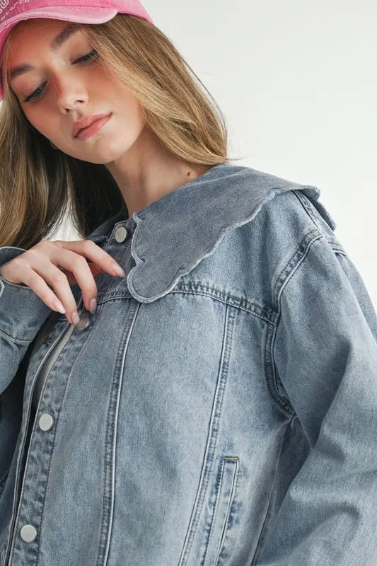 HYSOVA Scallop Peter Pan Collar Denim Jacket