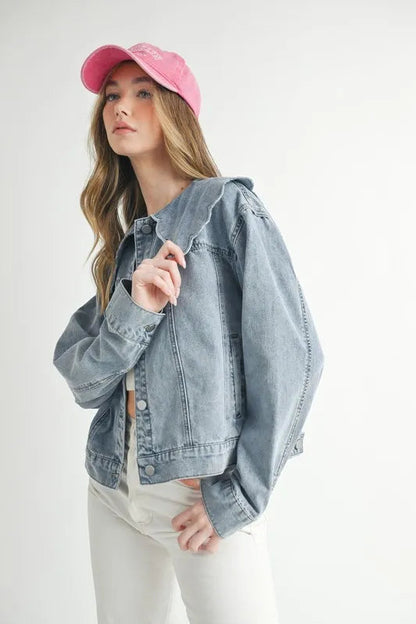 HYSOVA Scallop Peter Pan Collar Denim Jacket