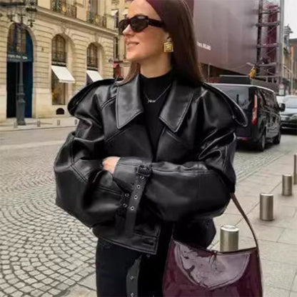 HYSOVA Cropped Leather Jacket