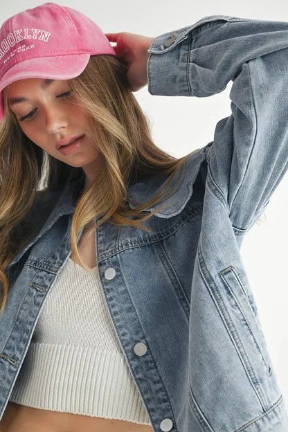HYSOVA Scallop Peter Pan Collar Denim Jacket