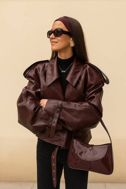 HYSOVA Cropped Leather Jacket