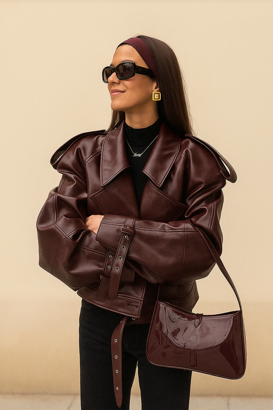 HYSOVA Cropped Leather Jacket