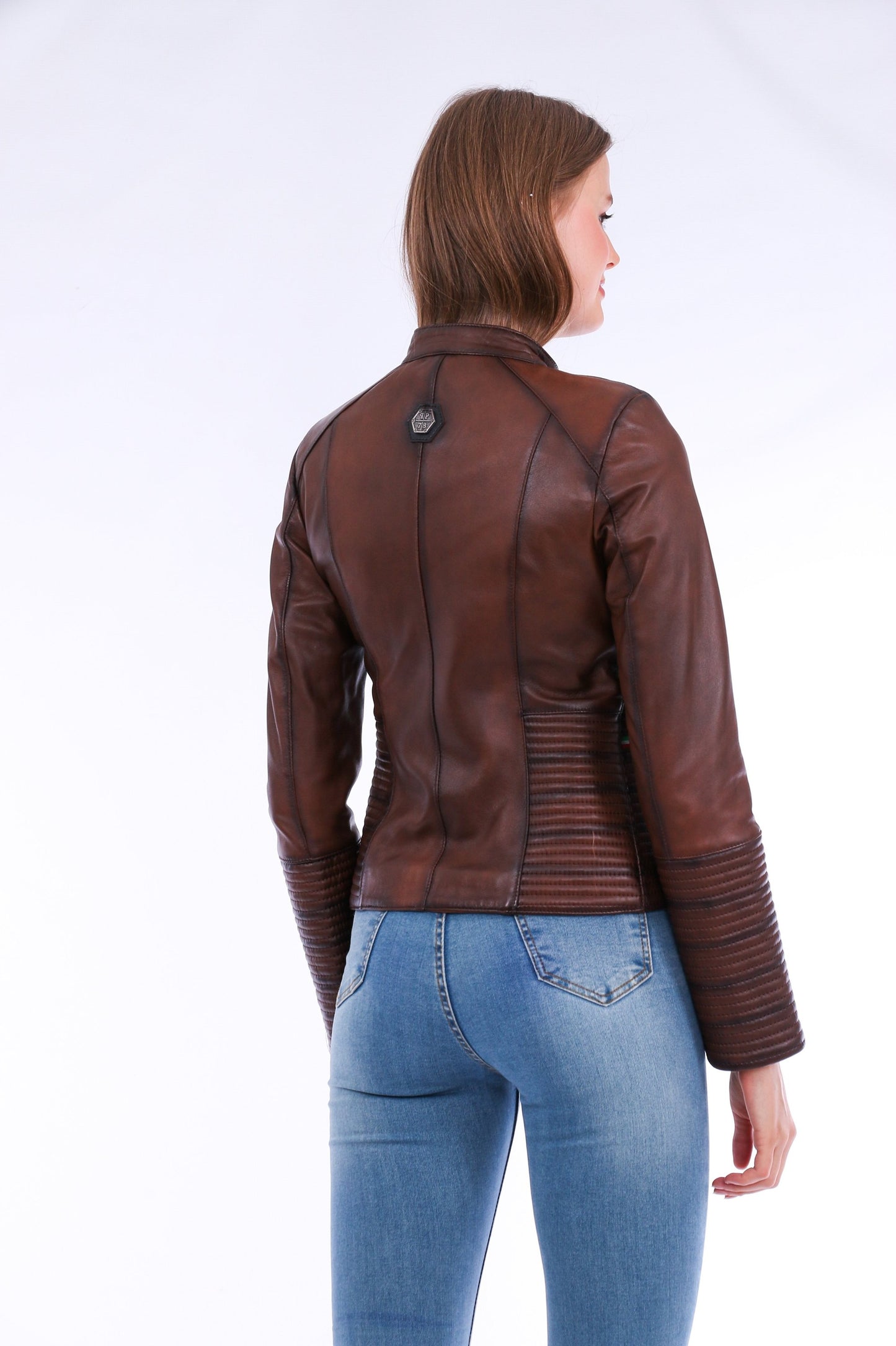 HYSOVA Leather Biker Jacket - Brown