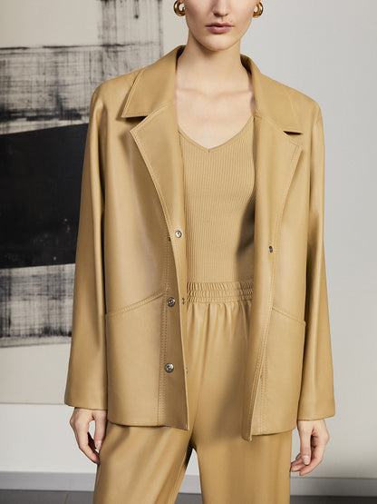 HYSOVA Double Breasted Leather Jacket