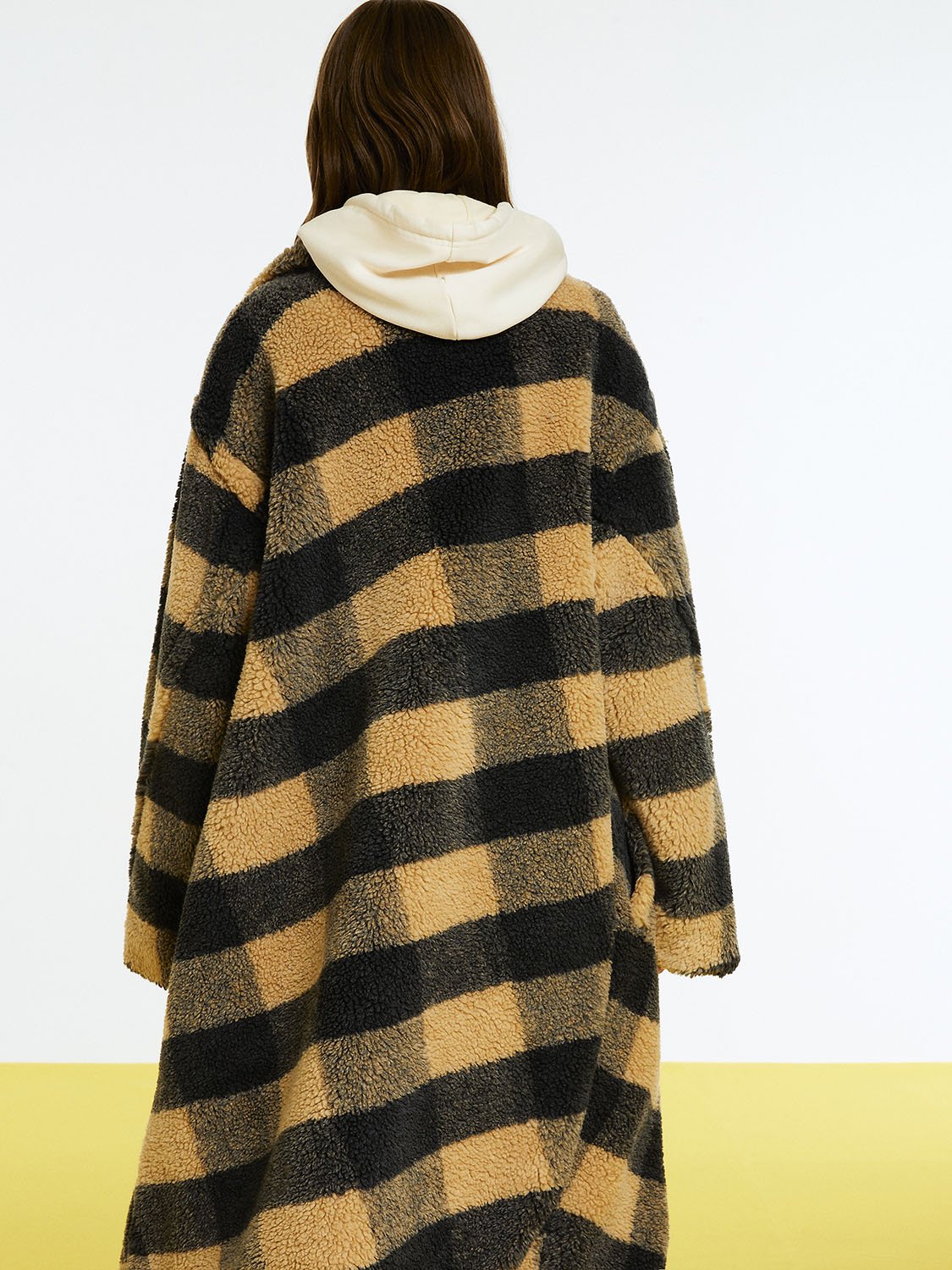 HYSOVA Double Breasted Plaid Faux Fur Coat