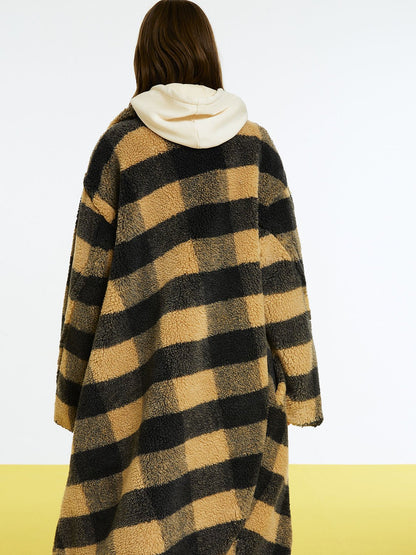 HYSOVA Double Breasted Plaid Faux Fur Coat
