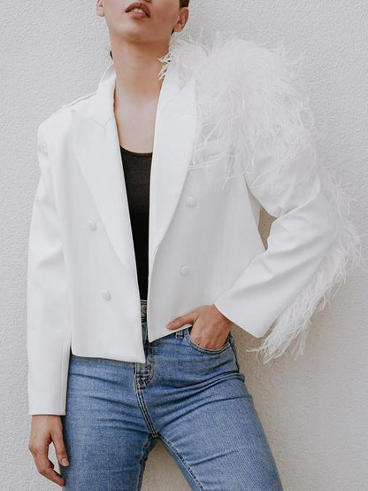 HYSOVA Ostrich Feather Blazer