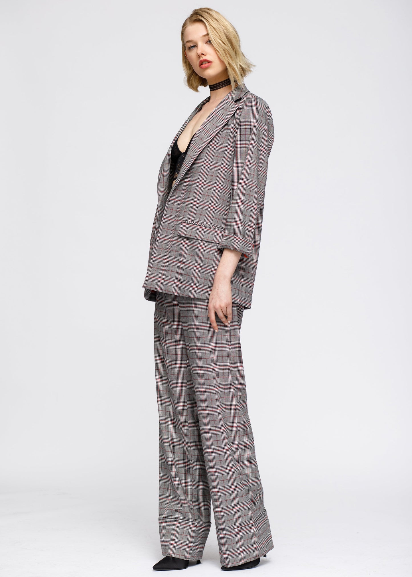 HYSOVA Multi Glen Plaid Blazer In Grey Plaid