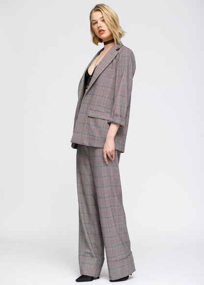 HYSOVA Multi Glen Plaid Blazer In Grey Plaid
