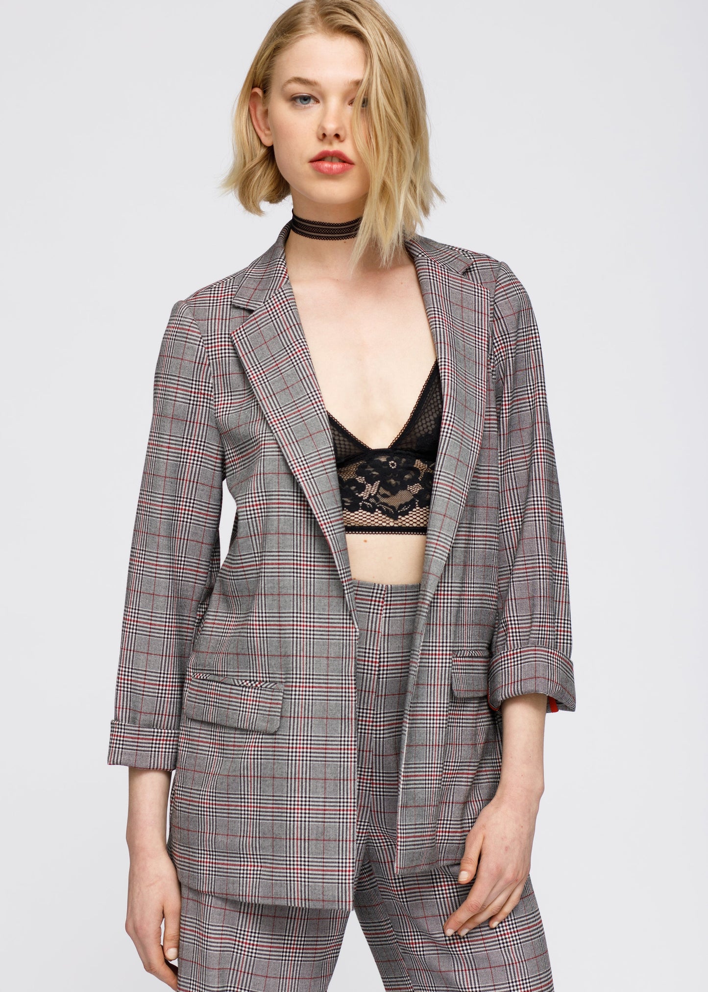 HYSOVA Multi Glen Plaid Blazer In Grey Plaid
