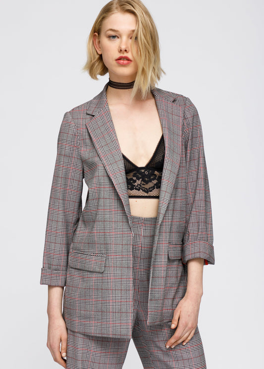 HYSOVA Multi Glen Plaid Blazer In Grey Plaid